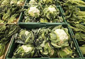Cauliflowers in a market