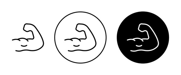 Strong hand icons set in black and blue colors on white background