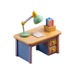 3D Study Desk with Lamp Home Office Transparent Background