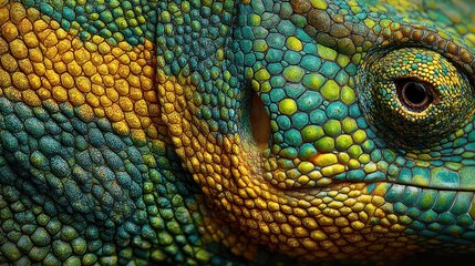 Fototapeta premium Colorful close-up of a lizard showcasing vibrant scales in a natural habitat during daylight
