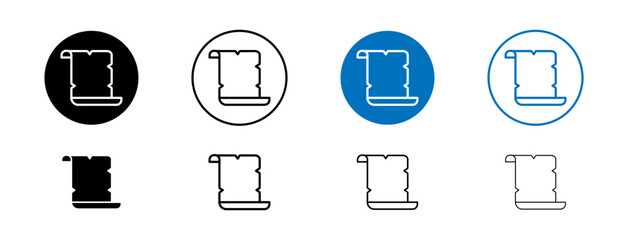 Scroll papyrus paper icons set in black and blue colors on white background