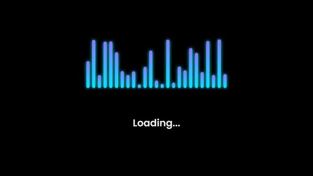 Digital audio equalizer loading animation with pulsing waves and glowing bars for music visuals and dynamic sound displays.