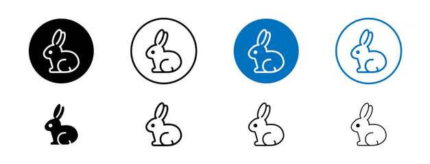 Rabbit icons set in black and blue colors on white background