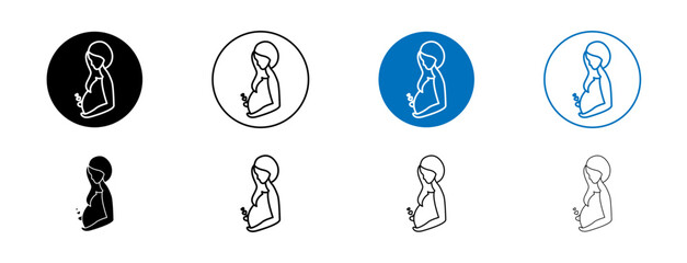 Pregnancy care icons set in black and blue colors on white background