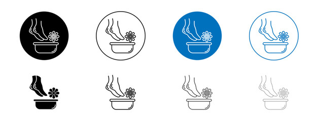 Pedicure icons set in black and blue colors on white background
