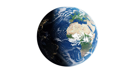 Isolated view of Earth with illuminated continents, space and atmosphere, globe planet