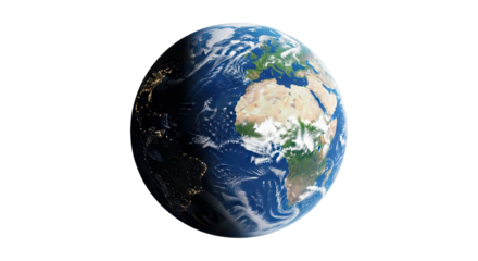 Isolated view of Earth with illuminated continents, space and atmosphere, globe planet
