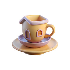 3D Teacup with Saucer Elegant Glossy Transparent Background