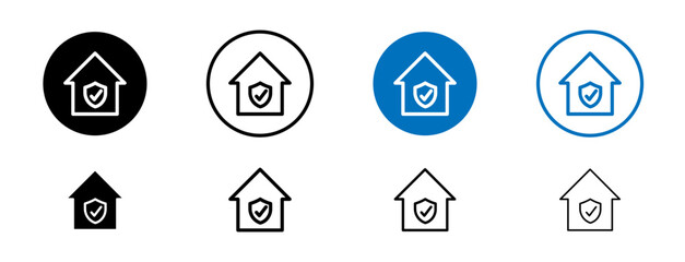 House insurance icons set in black and blue colors on white background