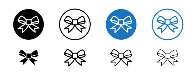 Bow icons set in black and blue colors on white background