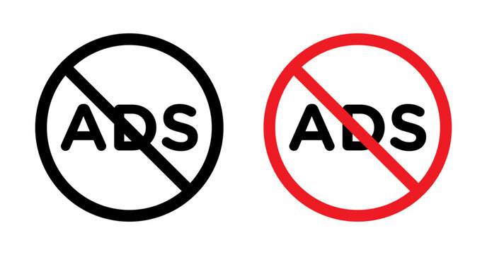 Ad blocker icons set in black and blue colors on white background