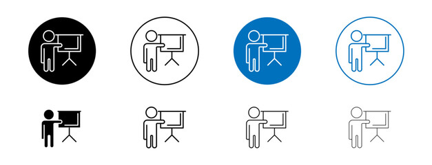 Training icons set in black and blue colors on white background