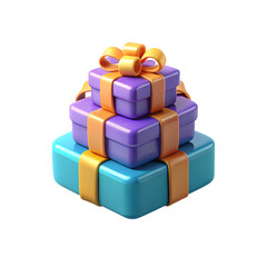 Obraz premium 3D Birthday Present Pile Stacked Glossy Colorful Transparent PNG