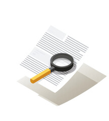 A document is being examined with a magnifying glass