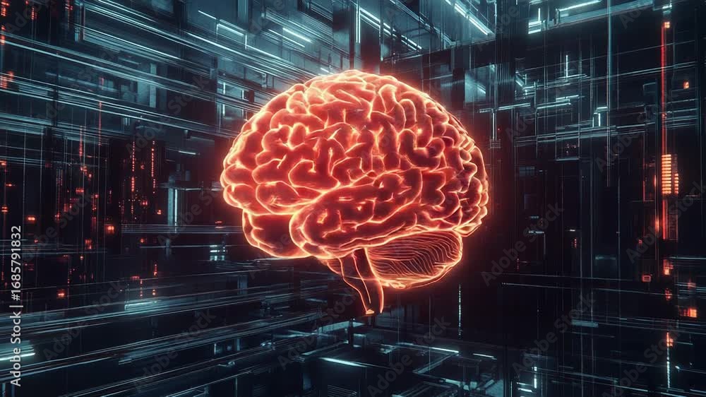 Poster glowing digital brain representing artificial intelligence and machine learning