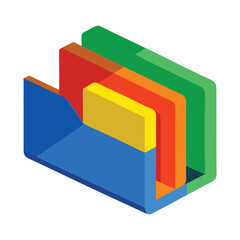 Layered Isometric Folder with Colorful Document Tabs on White Background Keywords: isometric, folder, documents, files
