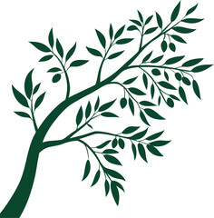 Olive tree branch illustration with leaves and fruits in elegant design. Perfect for nature, agriculture, and botanical projects. Ideal for organic, decorative, and Mediterranean themes.