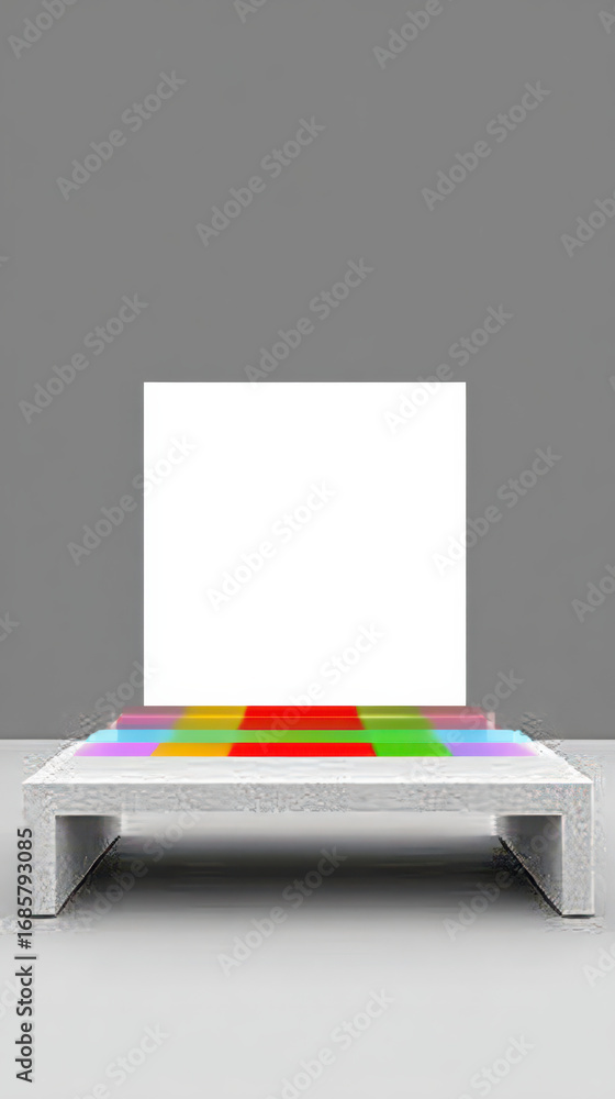 Poster artistic display stand with color blocks: minimalist design of a contemporary display stand, featuri