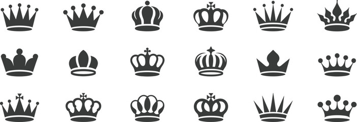 royal crown icons, king queen crown vector, luxury crown design, monarchy symbol, regal headwear illustration, royalty crown silhouette, elegant