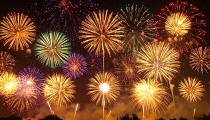 Vibrant fireworks display against a dark night sky with bursts of light and color