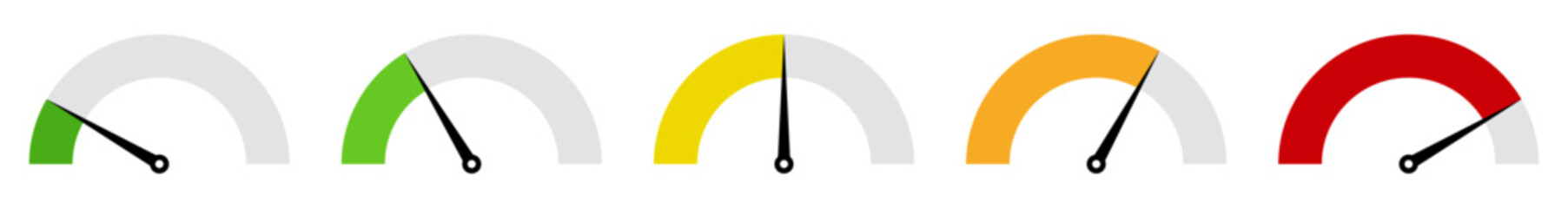 Dashboard colorful speedometer icons set. Tachometer icon isolated on white background. Performance indicators sign symbol. Car speed, fast internet speed sign. Flat style. Vector illustration.