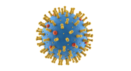 Isolated representation of a virus cell under a microscope, showing protein spikes