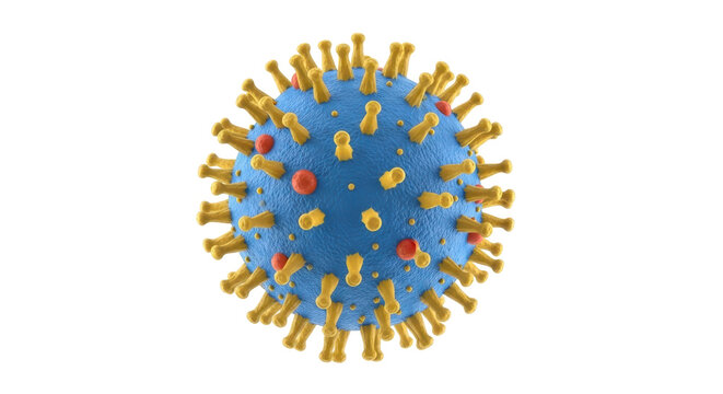 Isolated representation of a virus cell under a microscope, showing protein spikes