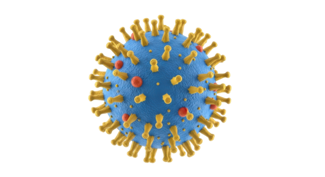Isolated representation of a virus cell under a microscope, showing protein spikes