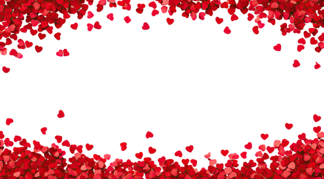 Red heart confetti border on black background