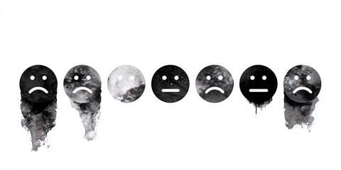 Obraz premium Sad and neutral feedback faces with artistic ink texture - AI generated