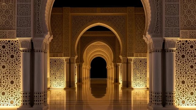 Serene Moroccan Palace:  Golden Arches & Intricate Details, 4K Cinematic Loop