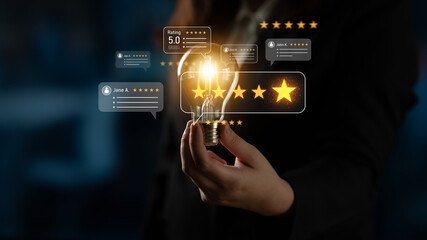 Customer centric review and rating system supports product review, digital rating concept, and...
