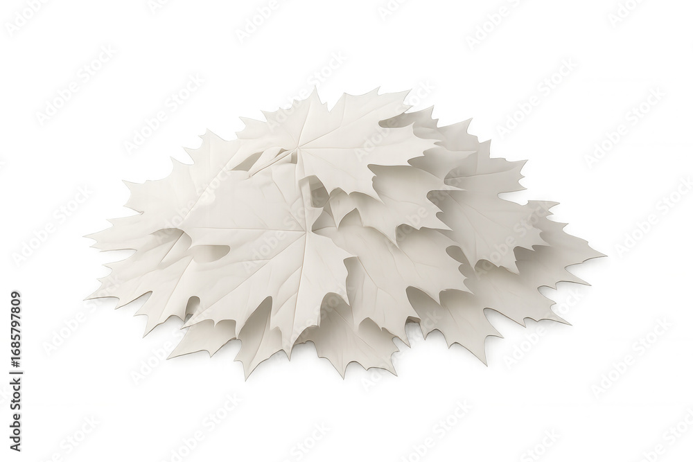 Poster cluster of white maple leaves creating a subtle mound, isolated on a transparent background, ideal f