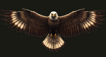 Majestic eagle soaring with outstretched wings against a dark background, symbol of freedom