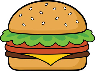 Cartoon Hamburger with Double Patty Cheese Lettuce and Tomato