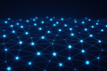Futuristic Neural Network Grid with Glowing Nodes — Deep Blue Background, 3D High-Tech Style