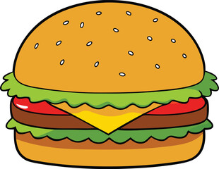 Cartoon Hamburger with Lettuce Tomato and Cheese sandwich