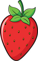 Cartoon Strawberry with Green Leaves fruit food