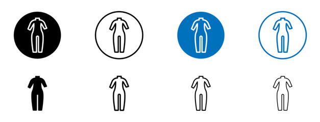 Wetsuit icons set in black and blue colors on white background