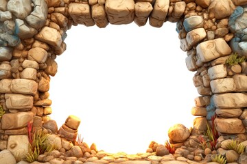Fantasy stone archway with warm lighting and cartoon style on white background.