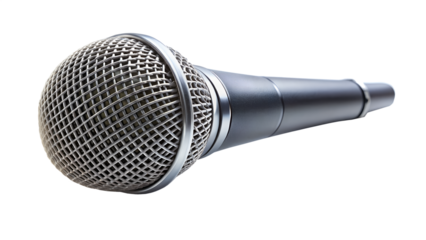 Black microphone isolated on transparent background, a versatile tool for capturing audio, ideal for studio recordings, live performances, and public speaking