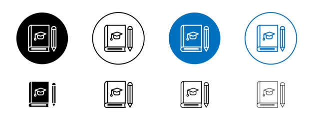 Thesis icons set in black and blue colors on white background