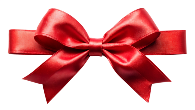 Bright red ribbon bow isolated on transparent background, a classic and vibrant accent for gifts, decorations, and festive occasions, adding a touch of charm