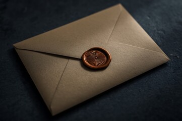 Envelope with wax seal on dark background, invitation or love letter
