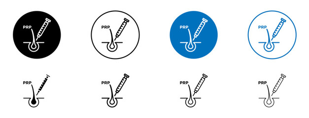 Platelet rich plasma icons set in black and blue colors on white background