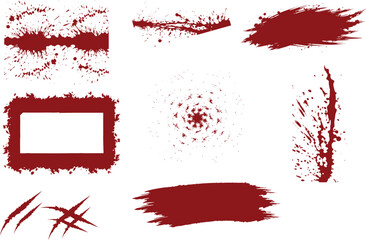 Realistic Halloween blood isolated on transparent background stains, dripping drops and spray explosions set. Horror gore crime scene forensic evidence elements. Halloween murder mystery background is