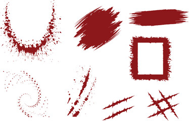 Halloween blood isolated Grunge Red Blood Splatters and Drips for Horror and Thriller Designs. Realistic views of red paint texture with great detail. Vector illustration