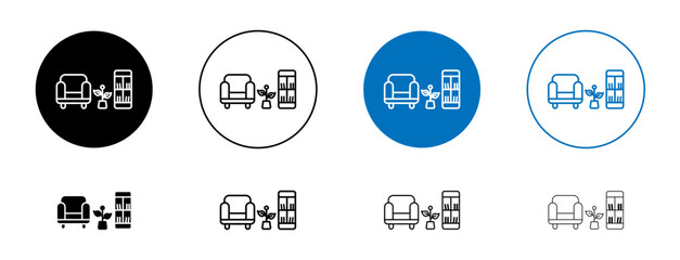 Lounge icons set in black and blue colors on white background