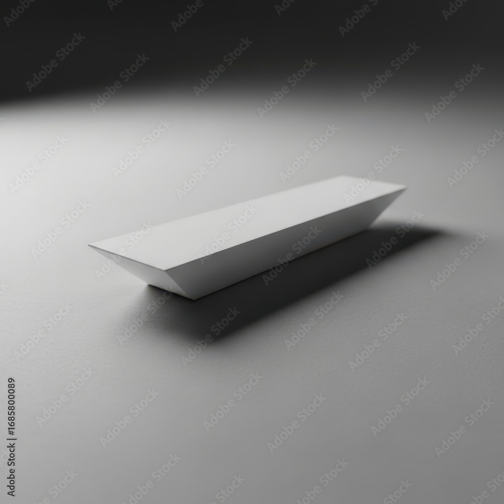 Poster a minimalist white rectangular prism casting a subtle shadow on a textured surface isolated on white