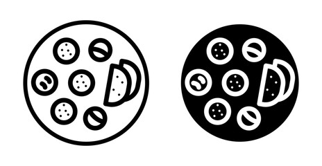 Indian thali icons set in black and blue colors on white background